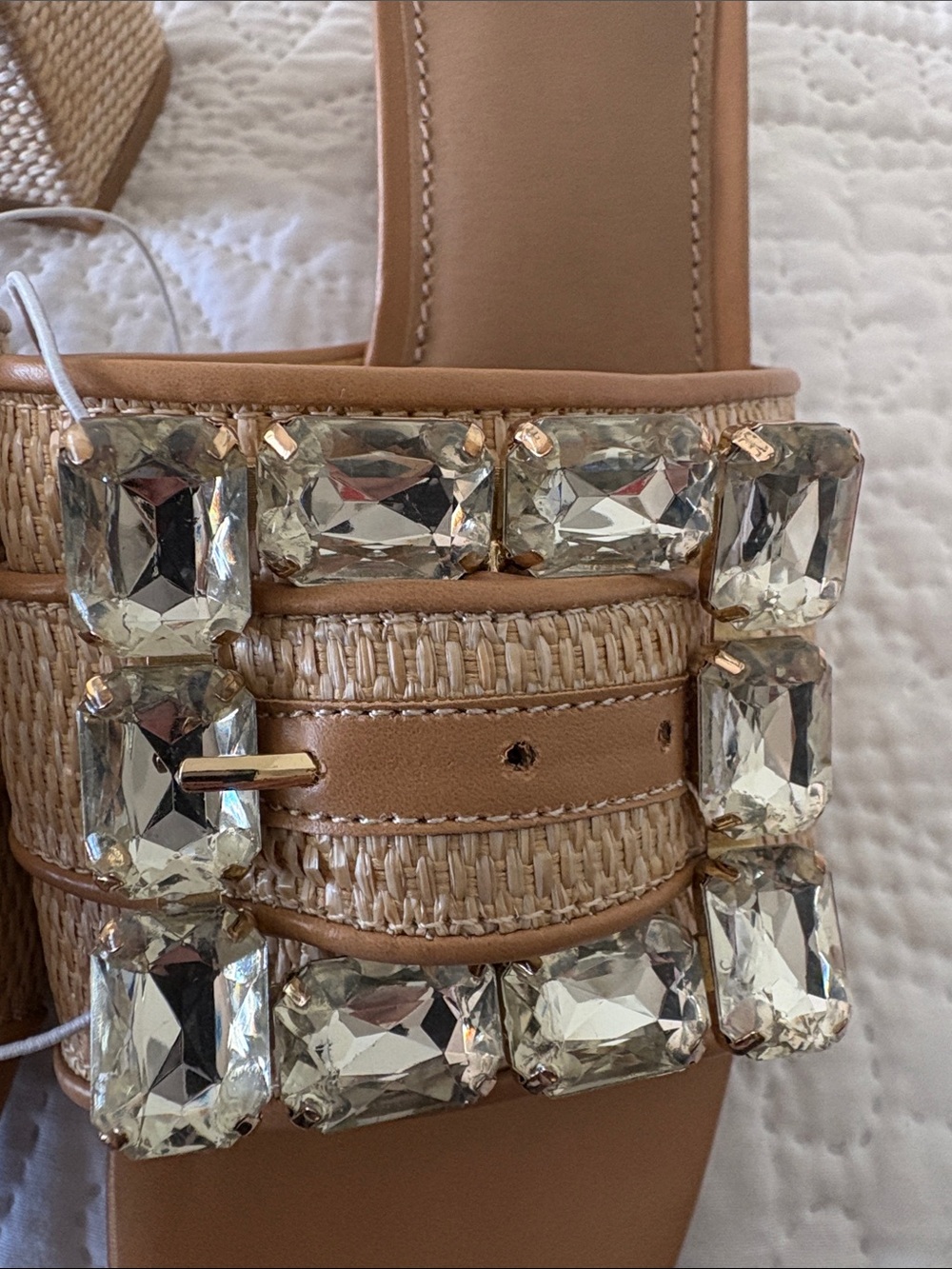 A NEW DAY Tan Jeweled Buckle Slide Mules NWT